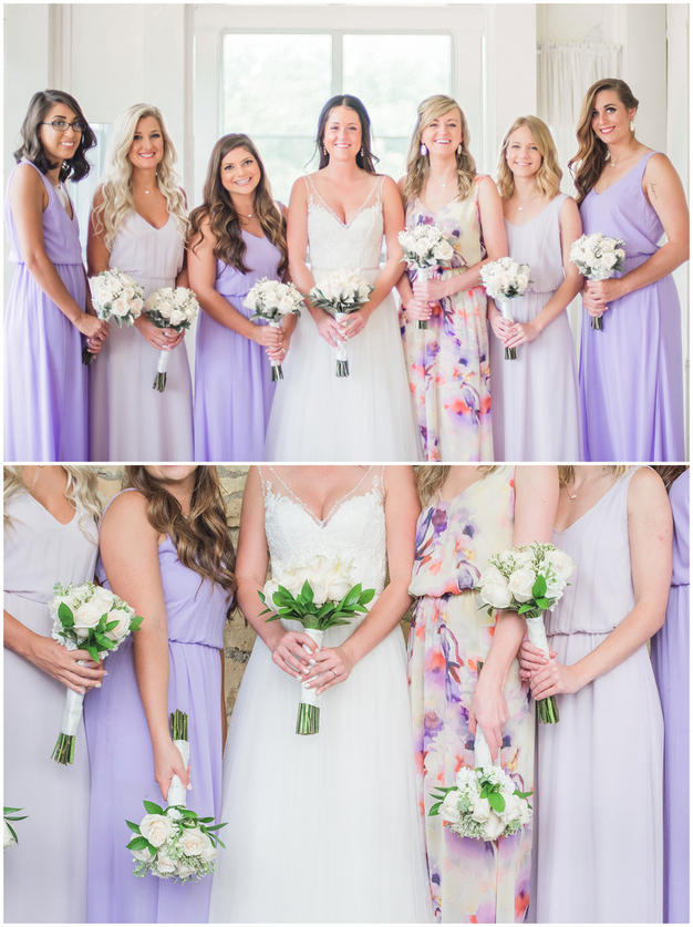 Bride with maids wearing purple dresses at a Minneapolis golf course wedding. Photo by Kayla Lee.