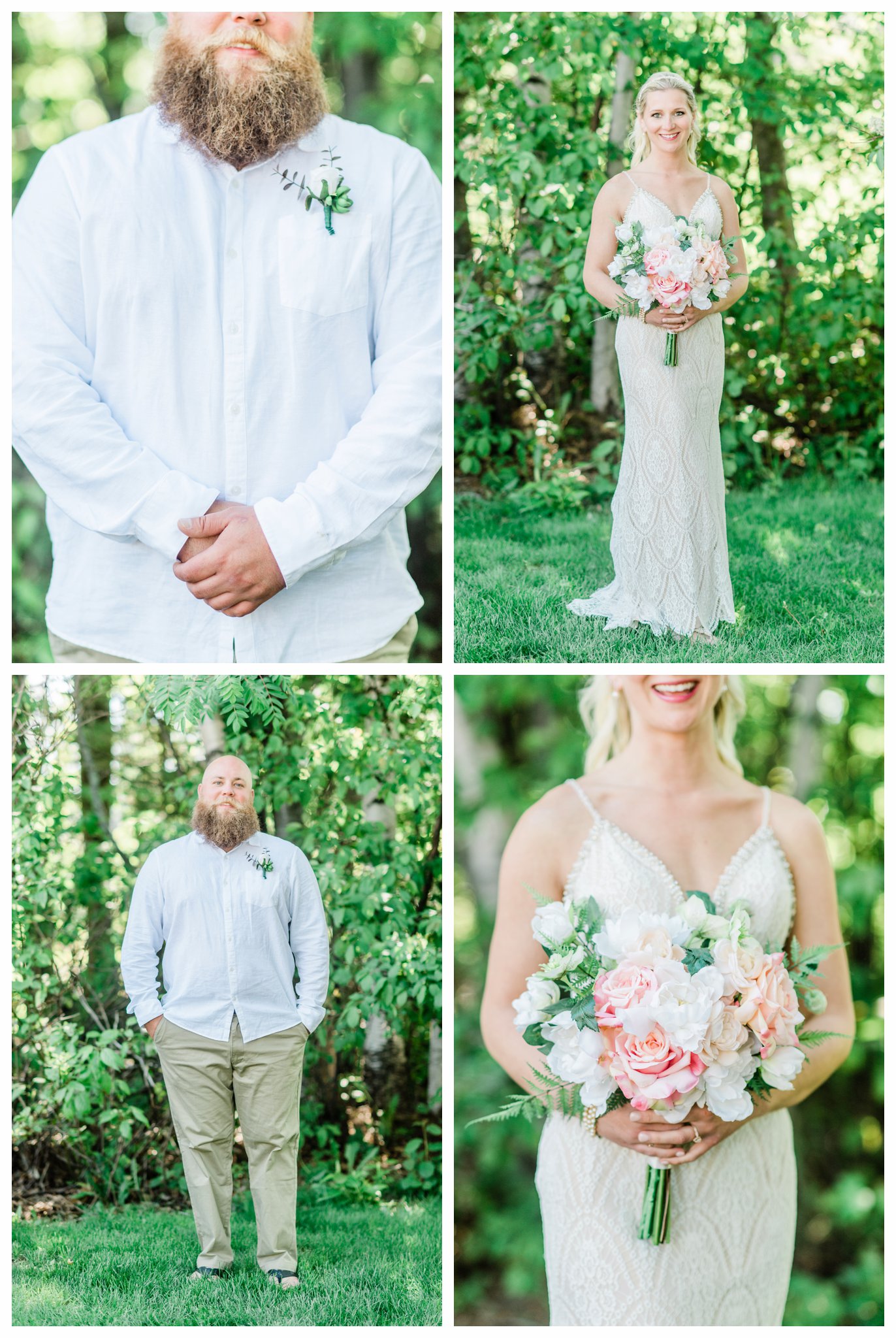 Bride and groom portraits from a summer Bluefin Bay Wedding. Photo by Kayla Lee.