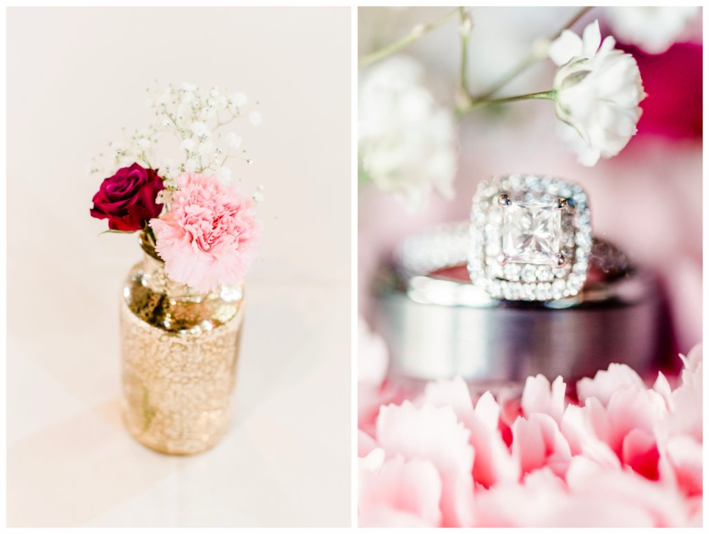 Beautiful flowers and a ring shot. A summer wedding at Clyde Iron Works in Duluth, Minnesota. Photo by Kayla Lee.