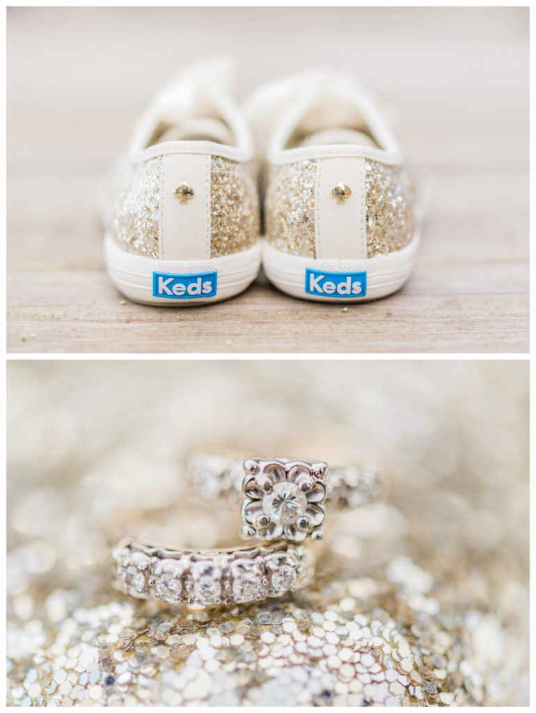 Bling and glitter Kate Spade sneakers from a fall wedding in Bemidji, Minnesota. Photo by Kayla Lee.