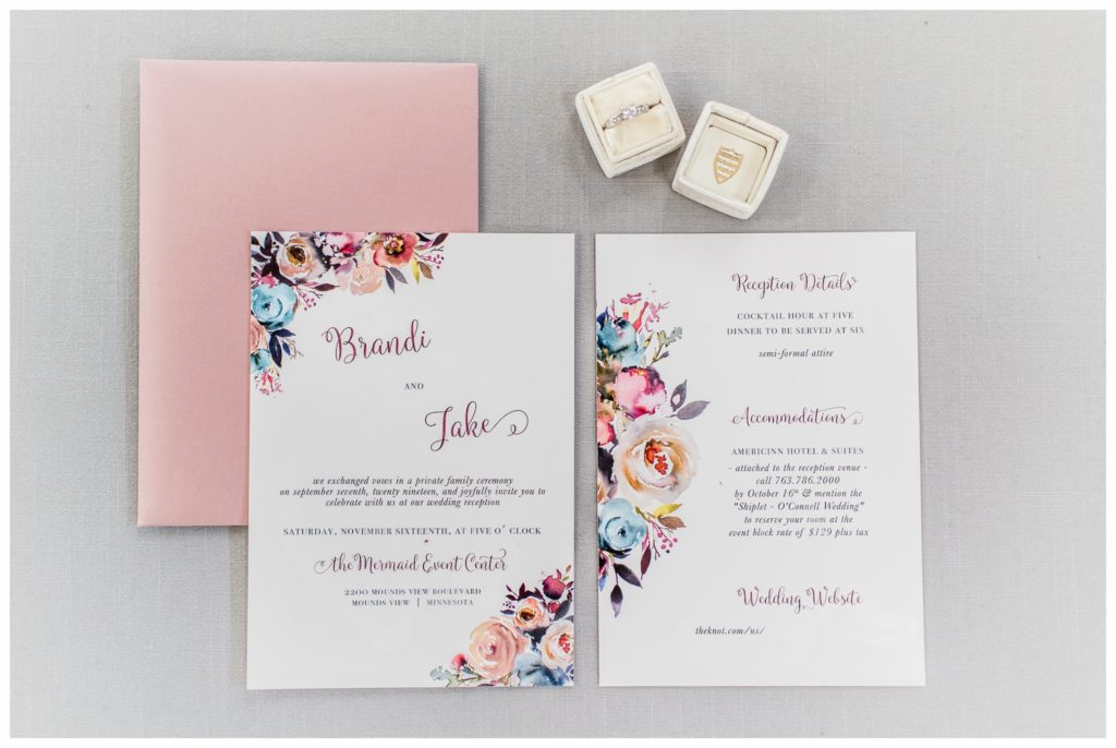 Beautiful dusty rose and watercolor invitations, designed by Copper & Carbon. Photo by Kayla Lee.
