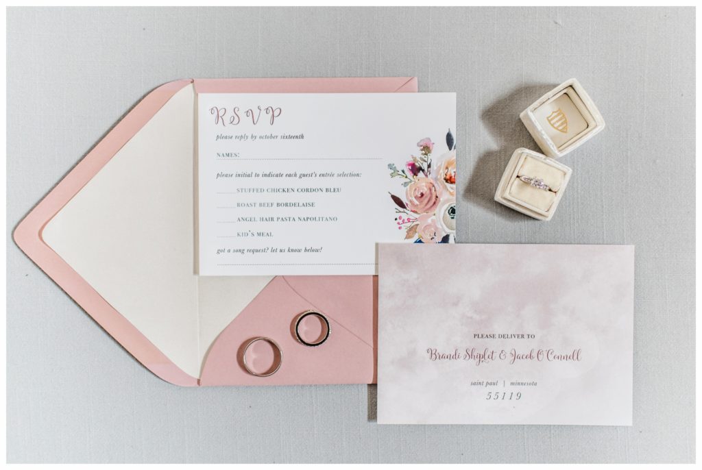 Beautiful dusty rose and watercolor invitations, designed by Copper & Carbon. Photo by Kayla Lee.