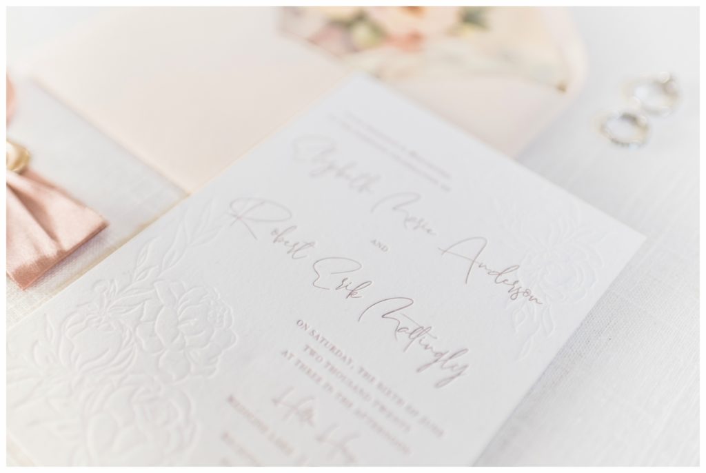Beautiful dusty rose and letterpress invitations, designed by Copper & Carbon. Photo by Kayla Lee.