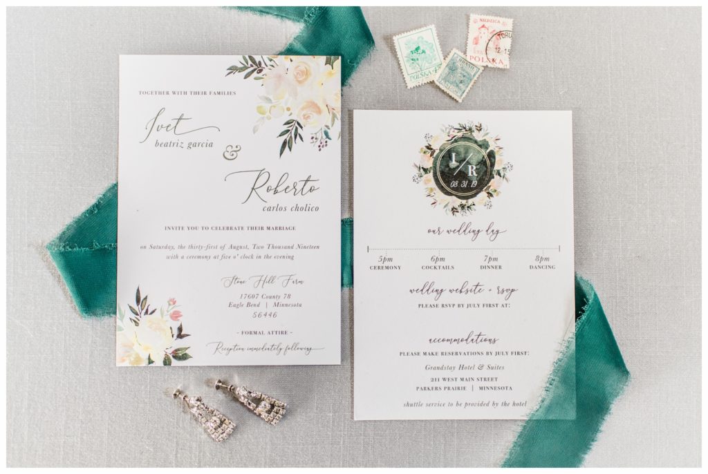 Beautiful green and watercolor invitations, designed by Copper & Carbon. Photo by Kayla Lee.