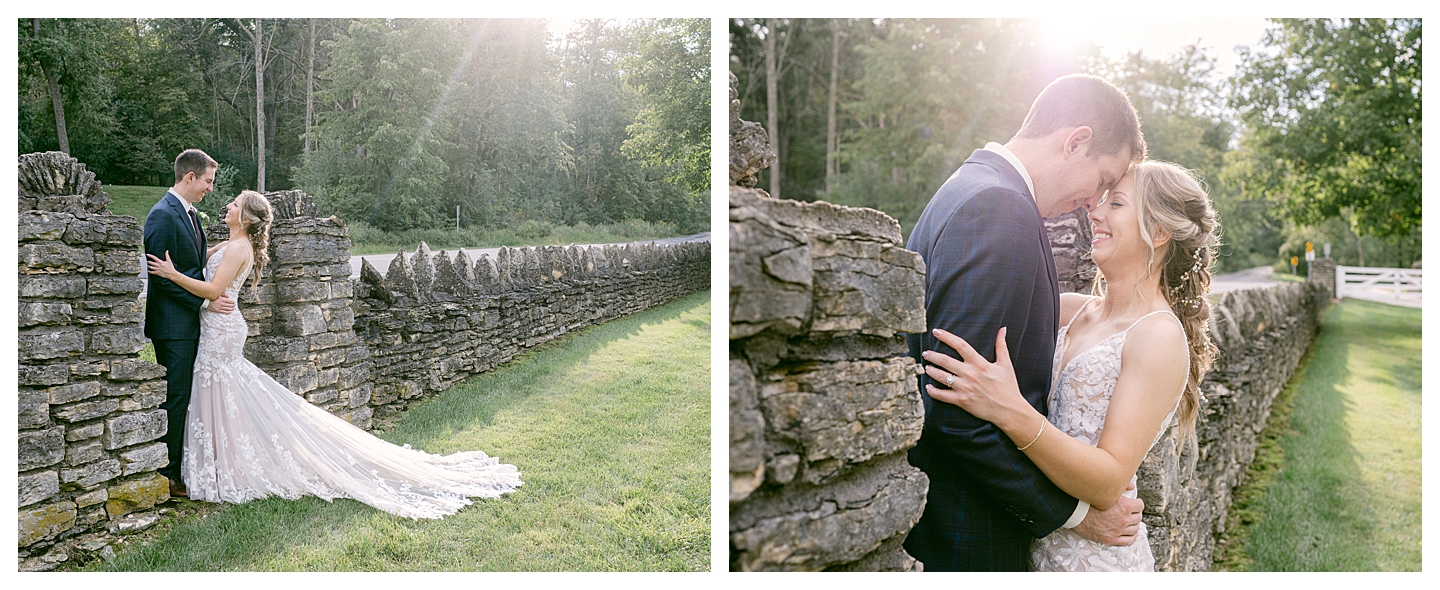 A bride and groom's portrait at a Mayowood Stone Barn Wedding. Photo by Kayla Lee.