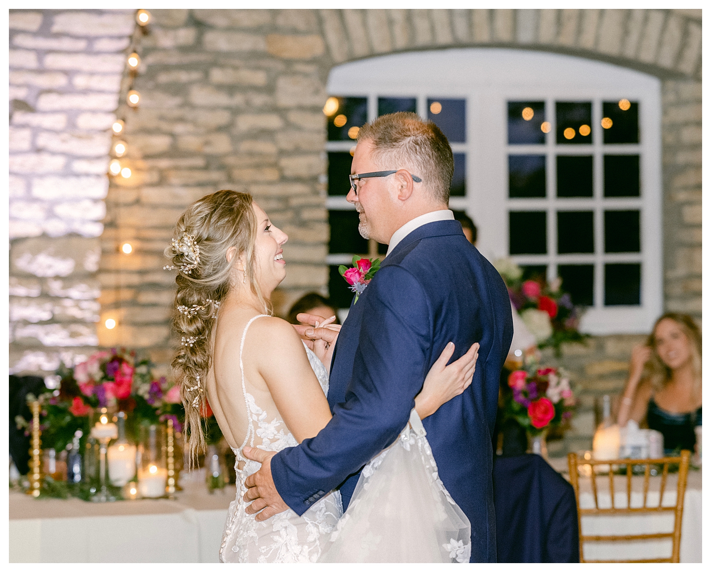 The bride dances with her dad at a Mayowood Stone Barn Wedding. Photo by Kayla Lee.