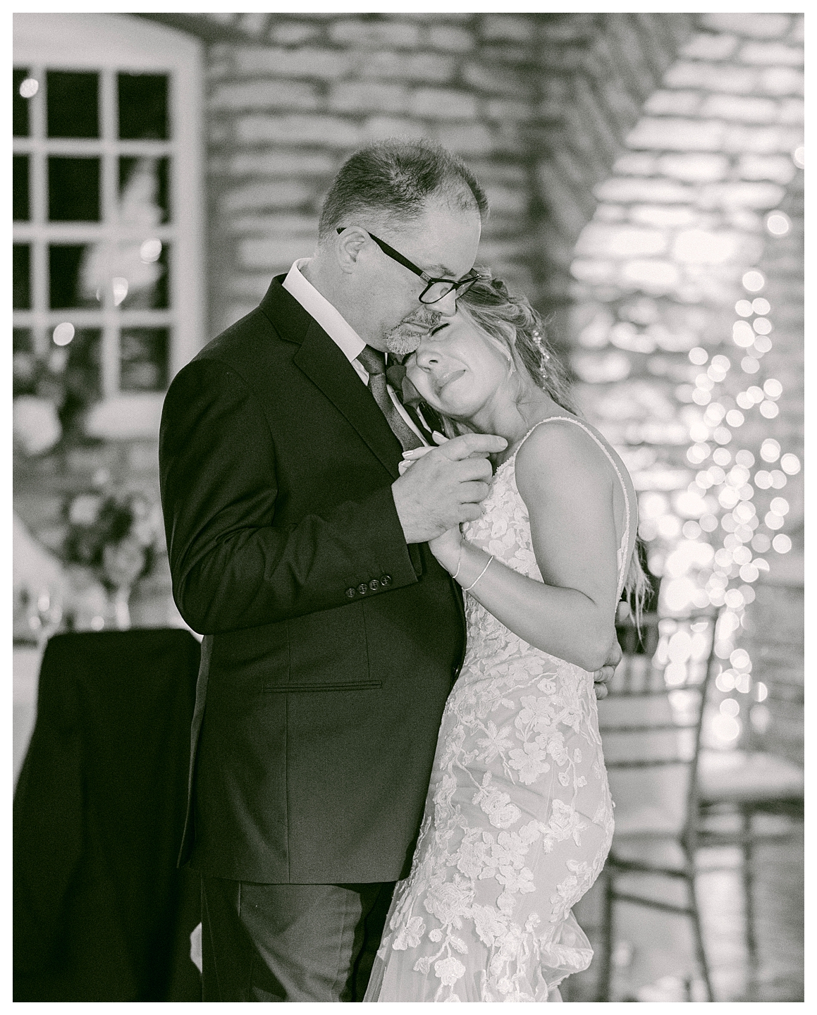 The bride dances with her dad at a Mayowood Stone Barn Wedding. Photo by Kayla Lee.